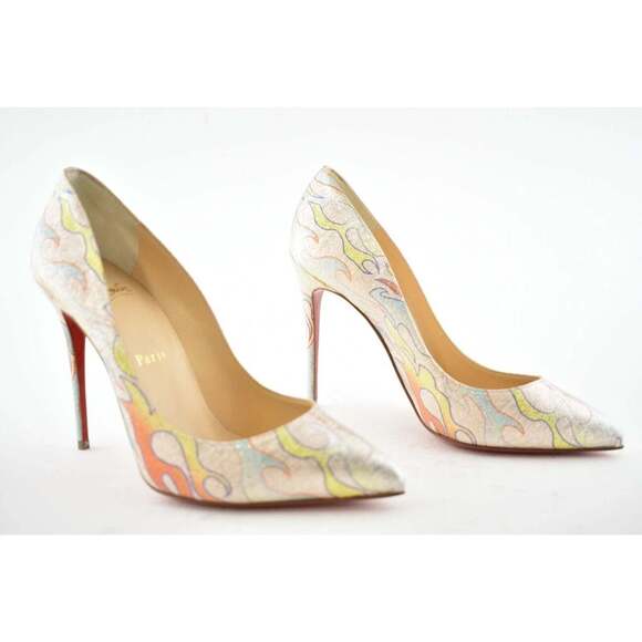 Christian Louboutin Pigalle Follies 100 Lurex Flame Orange Red Blue Heel Pump 39 - Picture 4 of 12